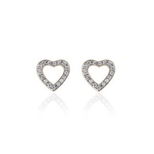 18Kt Gold Heart Stud With Natural Diamonds