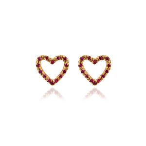 18Kt Gold Heart Stud With Natural Ruby