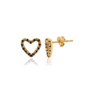 18Kt Gold Heart Stud With Natural Blue Sapphire