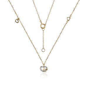 18kt Gold With Double Heart Necklace Natural Diamonds