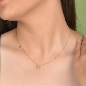 18kt Gold Natural Diamond & Blue Sapphire Heart Necklace