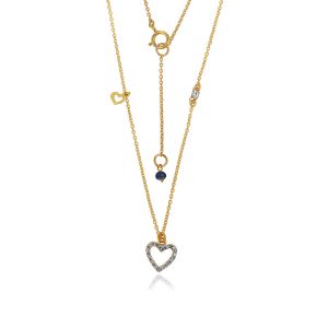 18kt Gold Natural Diamond & Blue Sapphire Heart Necklace