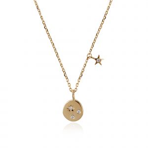18kt Gold Classic Star Necklace With Natural Diamond & Blue Sapphire