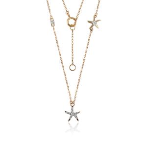 18kt Gold Natural Diamond  & Gem Sone Starfish Necklace