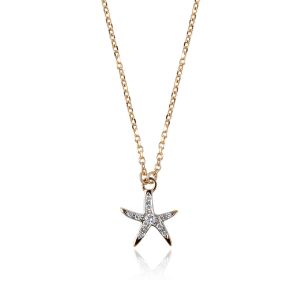 18kt Gold Natural Diamond  & Gem Sone Starfish Necklace
