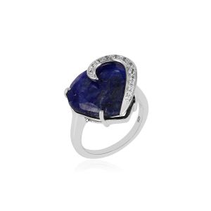 925 Sterling Silver Half Heart Ring With Ropada Blue & American Diamond