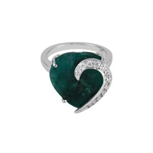 925 Sterling Silver Half Heart Ring With Ropada Green & American Diamond
