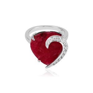 925 Sterling Silver Half Heart Ring With Ropada Red & American Diamond