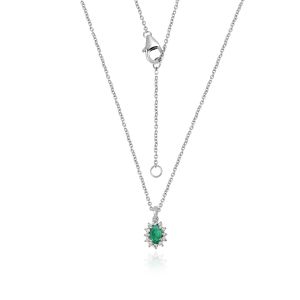 18kt White Gold Natural Diamond & Natural Emerald Minimalist Pendant With Chain