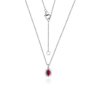 18kt White Gold Natural Diamond & Natural Ruby Minimalist Pendant With Chain