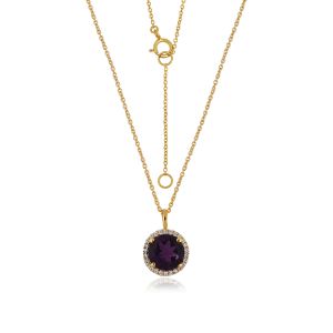 Dwarkas Arcobaleno Pendant With Chain In 18Kt Yellow Gold Natural Diamonds & African Amethyst