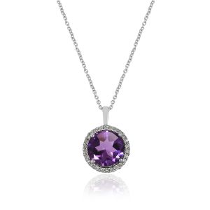 Dwarkas Arcobaleno Pendant With Chain In 18Kt White Gold Natural Diamonds & Amethyst