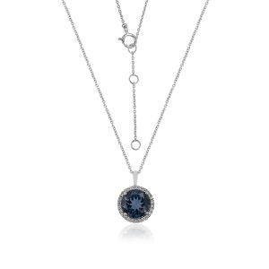 Dwarkas Arcobaleno Pendant With Chain In 18Kt White Gold With Natural Diamonds & Blue Topaz London