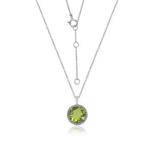 Dwarkas Arcobaleno Pendant With Chain In 18Kt White Gold With Natural Diamonds & Peridot