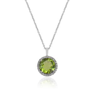 Dwarkas Arcobaleno Pendant With Chain In 18Kt White Gold With Natural Diamonds & Peridot