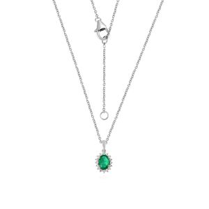 Dwarkas Arcobaleno Pendant With Chain In 18Kt White Gold & Natural Diamonds, Emerald For Women