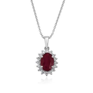 Dwarkas Arcobaleno Pendant With Chain In 18Kt White Gold With Natural Diamonds & Ruby For Women