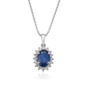 Dwarkas Arcobaleno Pendants In 18Kt White Gold With Natural Diamonds & Blue Sapphire For Women