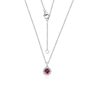 18Kt White gold Natural Diamond & Ruby Mini Pendant With Chain