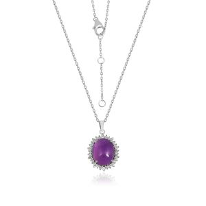 18kt White Gold Natural Diamonds & African Amethyst With Chain For Women Gemstone Pendant