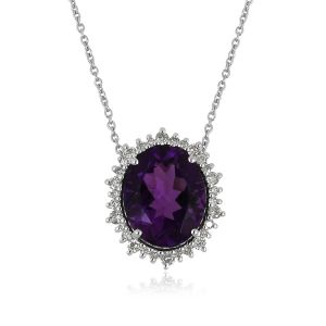 Dwarkas Arcobaleno Pendant With Chain &  18Kt White Gold  Natural Diamonds, African Amethyst For Women