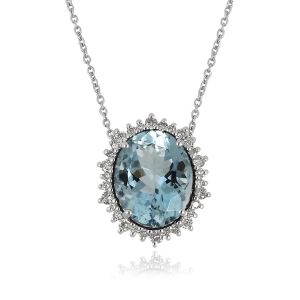 Dwarkas Arcobaleno Pendant With Chain &  18Kt White Gold  Natural Diamonds, Aquamarine For Women