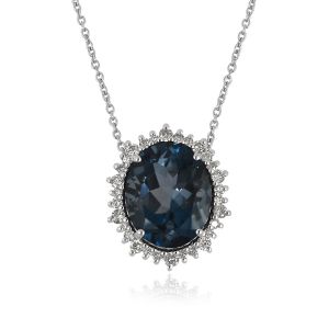 Dwarkas Arcobaleno Pendant With Chain &  18Kt White Gold  Natural Diamonds, Blue Topaz London For Women