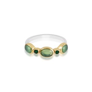 925 Sterling Silver Two Tone Metal Ring With Green Onyx & Dyed Chrysoprase Chalcedony