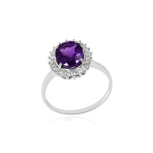 Dwarkas Arcobaleno Ring With 18Kt White Gold & Natural Diamonds & African Amethyst For Women