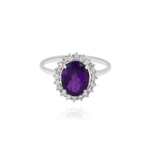 Dwarkas Arcobaleno Ring With 18Kt White Gold & Natural Diamonds & African Amethyst For Women