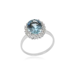 Dwarkas Arcobaleno Ring With 18Kt White Gold Ring With Natural Diamonds & Aquamarine For Women