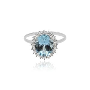 Dwarkas Arcobaleno Ring With 18Kt White Gold Ring With Natural Diamonds & Aquamarine For Women