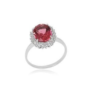 Dwarkas Arcobaleno Ring With 18Kt White Gold Ring & Natural Diamonds, Tourmaline Pink For Women
