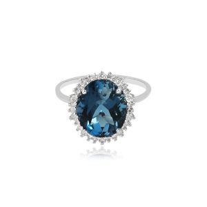 Dwarkas 18Kt White Gold Natural Diamond & Natural Blue Topaz London Women Ring