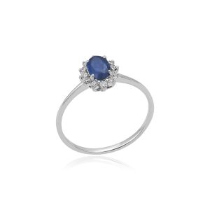 18Kt White Gold Natural Diamonds & Natural Blue Sapphire Minimalist Ring