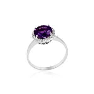 18kt White Gold Natural Diamond & Natural African Amethyst Women Ring