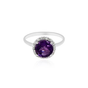 18kt White Gold Natural Diamond & Natural African Amethyst Women Ring