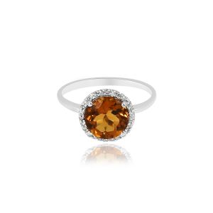 18kt White Gold Natural Diamond & Natural Citrin Women Ring