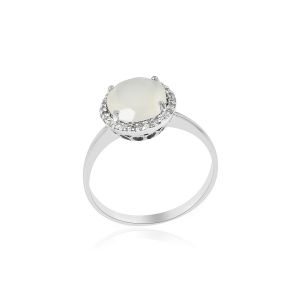 18kt White Gold Natural Diamonds & Natural White Moon Stone Ring