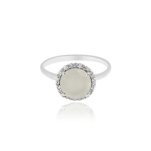 18kt White Gold Natural Diamonds & Natural White Moon Stone Ring