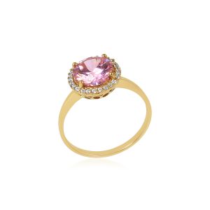 18kt Yellow Gold Natural Diamonds & Natural Pink Topaz Ring