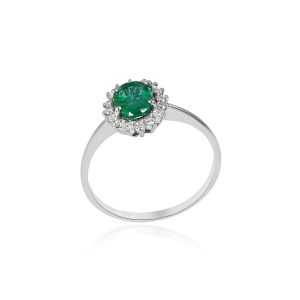 Dwarkas Arcobaleno Ring In 18Kt White Gold With Natural Diamonds & Emerald
