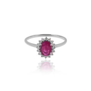 Dwarkas Arcobaleno Ring In 18Kt White Gold With Natural Diamonds & Ruby