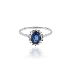 Dwarkas Arcobaleno Ring In 18Kt White Gold With Natural Diamonds & Blue Sapphire