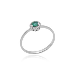 18kt White Gold Natural Diamond & Natural Emerald Sheer Ring
