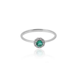 18kt White Gold Natural Diamond & Natural Emerald Sheer Ring