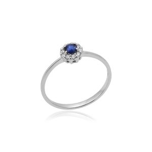 18kt White Gold Natural Diamond & Natural Blue Sapphire Sheer Ring