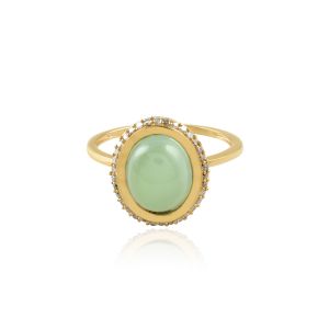 925 Sterling Silver Classic Halo Ring With Aqua Chalcedony & White Topaz