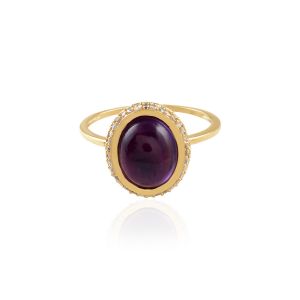 925 Sterling Silver Classic Halo Ring With African Amethyst & White Topaz