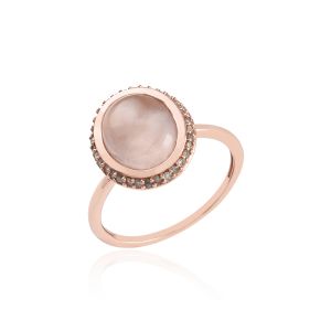 925 Sterling Silver Classic Halo Ring With Rose Quartz & White Topaz